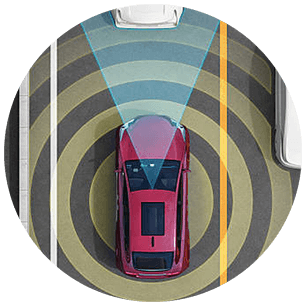 Car using auto braking and lane assist functions